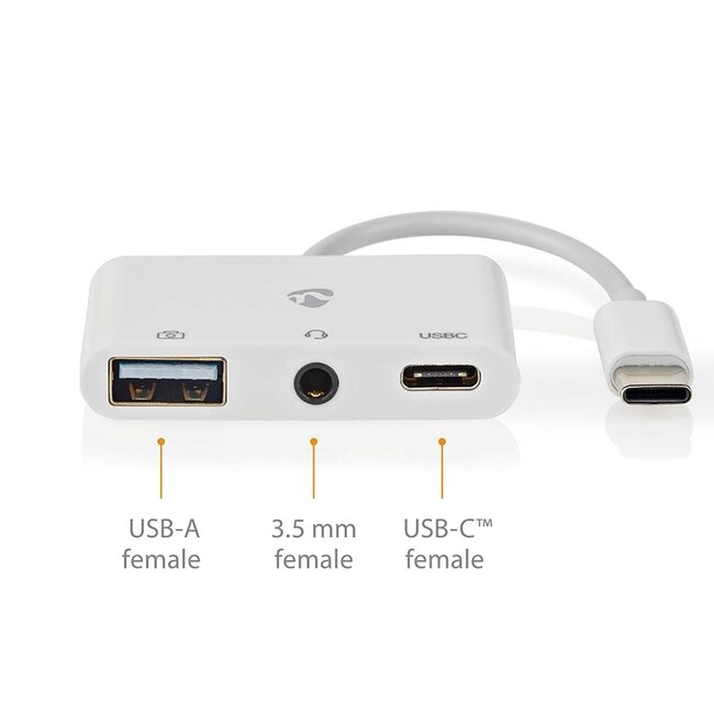 Nedis USB-C naar 3,5mm Jack, USB-A en USB-C adapter - actief / wit - 0,10 meter