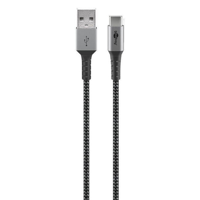 Goobay USB-C naar USB-A kabel - USB2.0 - tot 3A / nylon - 2 meter