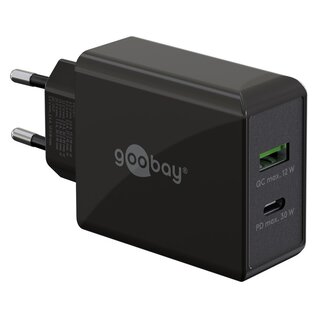 Goobay Goobay thuislader met 1x USB-C PD en 1x USB-A - 30W / zwart