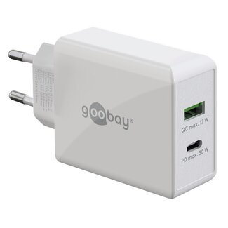 Goobay Goobay thuislader met 1x USB-C PD en 1x USB-A - 30W / wit