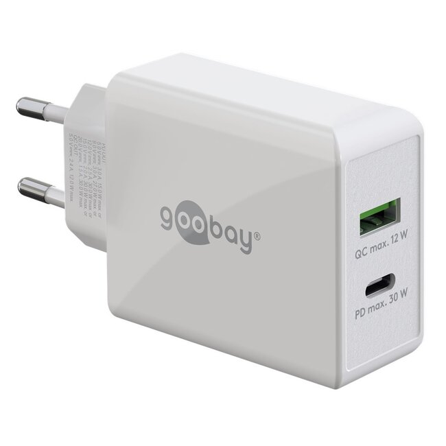 Goobay thuislader met 1x USB-C PD en 1x USB-A - 30W / wit
