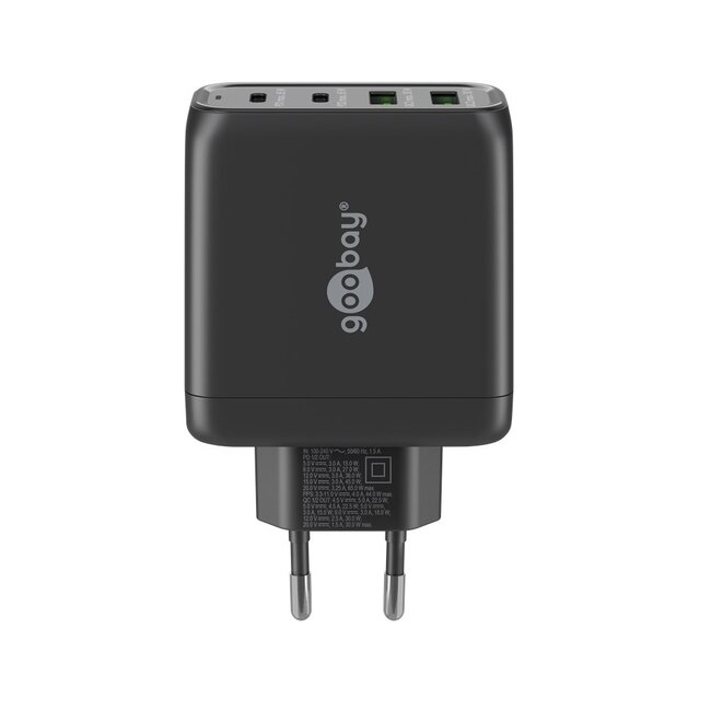 Goobay thuislader met 2x USB-C PD en 2x USB-A QC - GaN - 68W / zwart