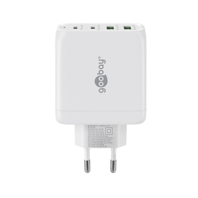 Goobay thuislader met 2x USB-C PD en 2x USB-A QC - GaN - 68W / wit