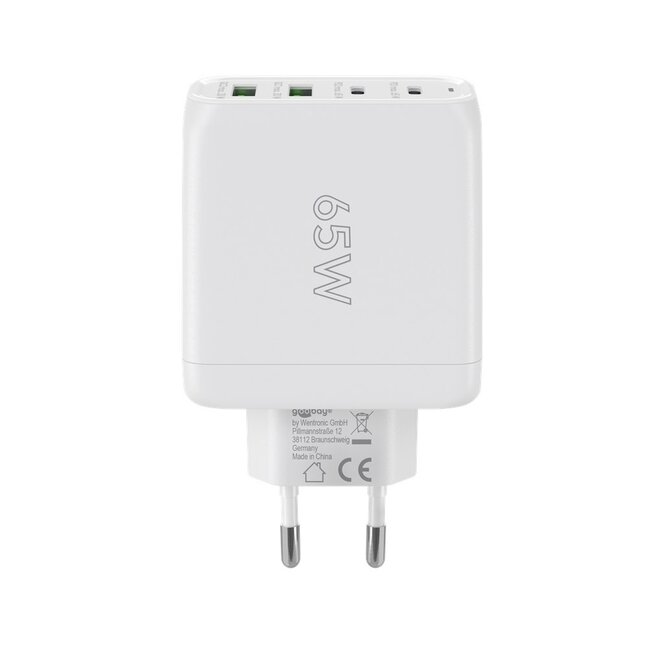 Goobay thuislader met 2x USB-C PD en 2x USB-A QC - GaN - 68W / wit