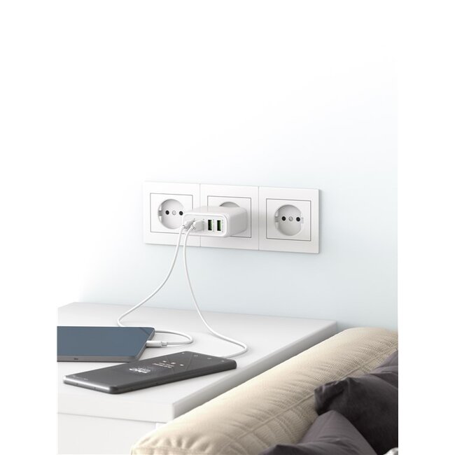 Goobay thuislader met 2x USB-C PD en 2x USB-A QC - GaN - 68W / wit