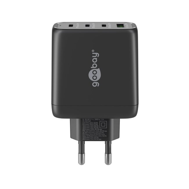 Goobay thuislader met 3x USB-C PD en 1x USB-A QC - GaN - 68W / zwart