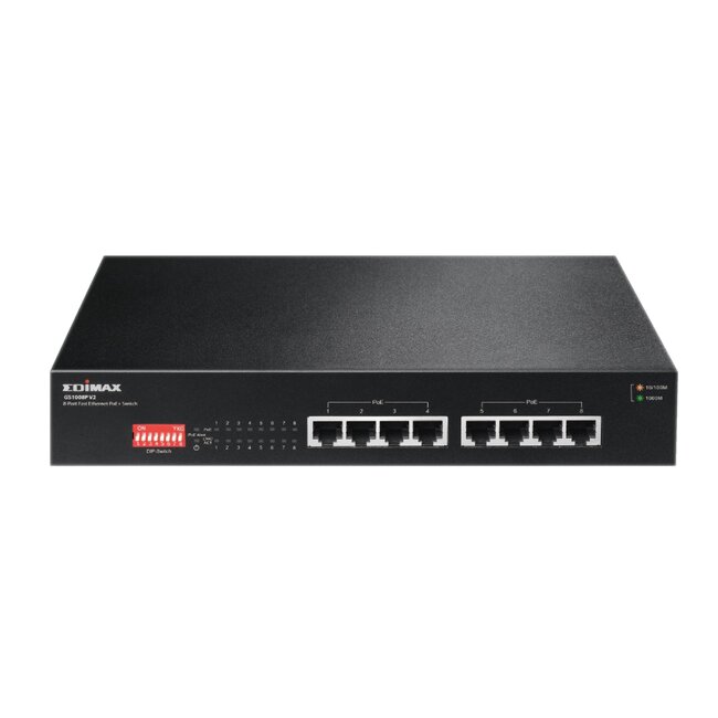 Edimax GS-1008P V2 Gigabit Ethernet Switch met 8 poorten - 8x Power over Ethernet (PoE+) - max. 130W / zwart