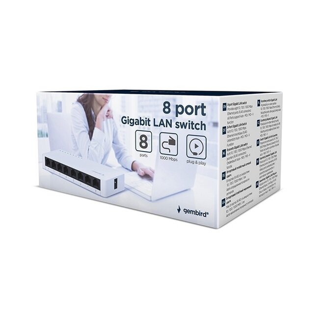 Gembird Gigabit Ethernet Switch met 8 poorten / wit