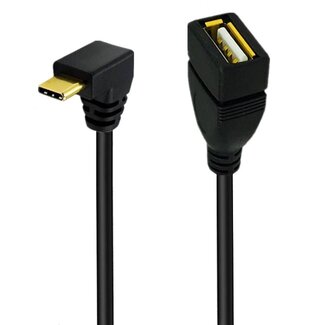 Universal USB-C (m) haaks (boven/beneden) naar USB-A (v) adapter - USB2.0 / zwart - 0,25 meter