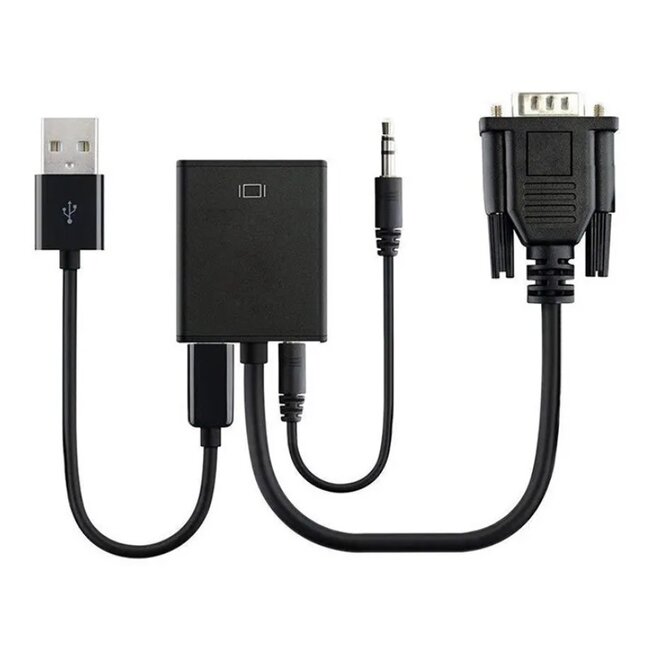 VGA + 3,5mm Jack (v) naar HDMI adapter met HDCP - voeding via Micro USB / zwart - 0,15 meter