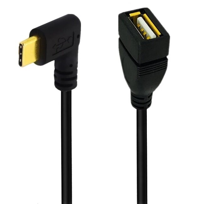 USB-C (m) haaks (links/rechts) naar USB-A (v) adapter - USB2.0 / zwart - 0,25 meter