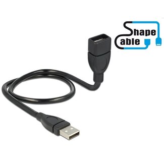 DeLOCK USB-A naar USB-A vormbare verlengkabel - USB2.0 - tot 2A / zwart - 0,50 meter