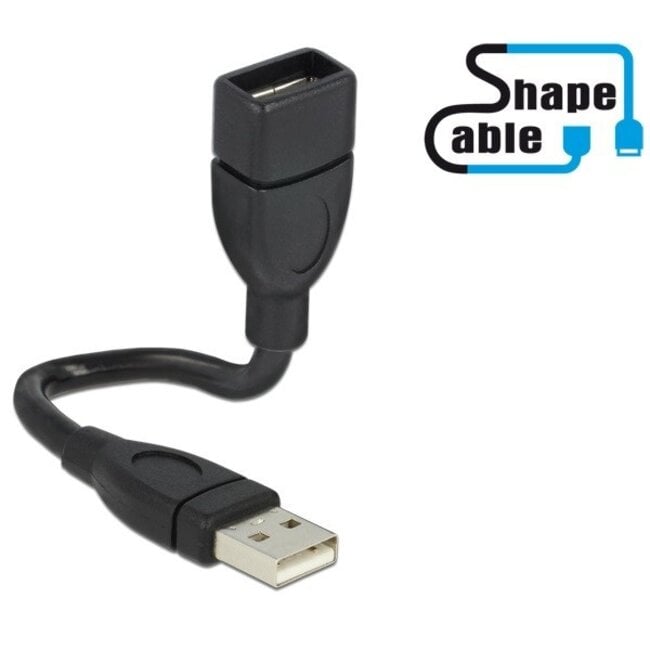 USB-A naar USB-A vormbare verlengkabel - USB2.0 - tot 2A / zwart - 0,15 meter