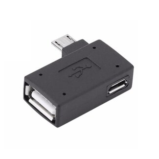 Universal Micro USB (m) naar USB-A (v) + Micro USB (v) OTG adapter - haaks naar links - USB2.0 / zwart