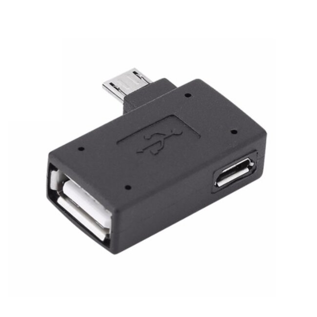 Micro USB (m) naar USB-A (v) + Micro USB (v) OTG adapter - haaks naar links - USB2.0 / zwart