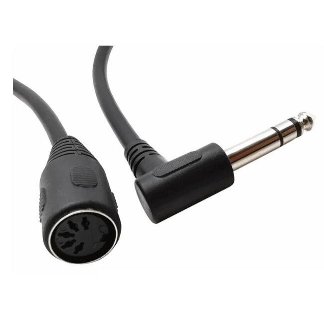 DIN 5-pins (v) - 6,35mm Jack (m) haaks audio adapter kabel / zwart - 0,20 meter