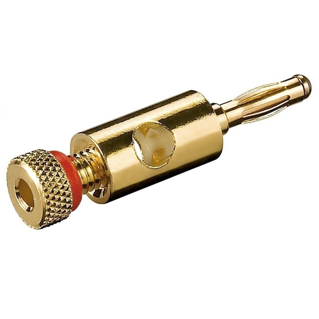 Banaan connector voor luidsprekerkabel tot 5,5 mm - metaal / verguld / rood