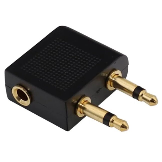 3,5mm Jack stereo audio vliegtuigadapter - haaks - verguld / zwart