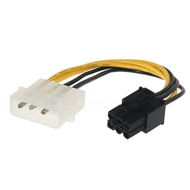 PCIe 6-pins (m) - Molex 4-pins (m) voedingsadapter - 0,15 meter