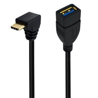 Universal USB-C (m) haaks (boven/beneden) naar USB-A (v) adapter - USB3.0 / zwart - 0,25 meter