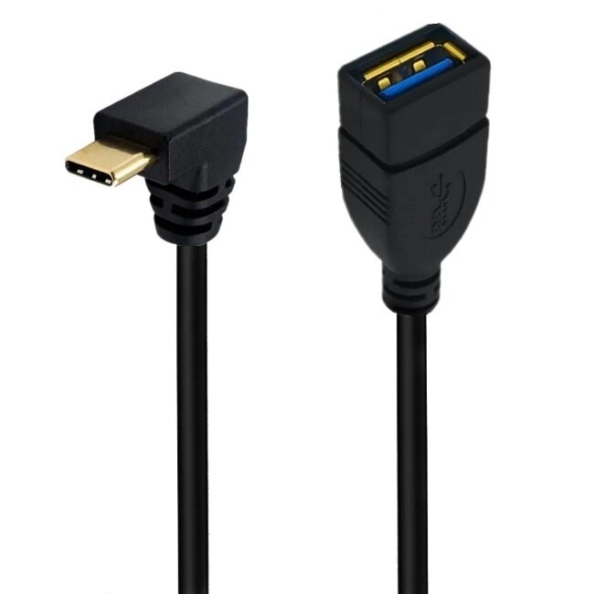 USB-C (m) haaks (boven/beneden) naar USB-A (v) adapter - USB3.0 / zwart - 0,25 meter