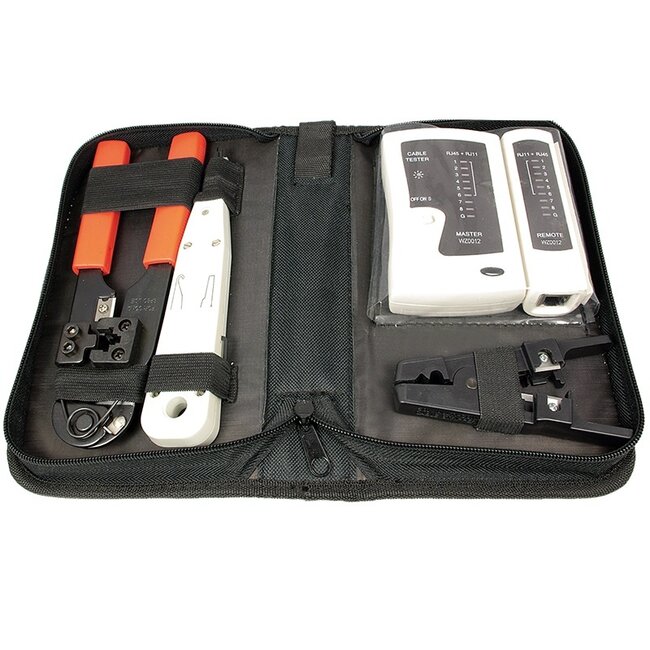 Netwerk gereedschapskit 4-delig met o.a. krimptang, stripper, LSA-tang en tester