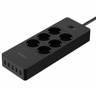 Orico Orico stekkerdoos met 6 contacten en 5x USB / zwart - 1,5 meter