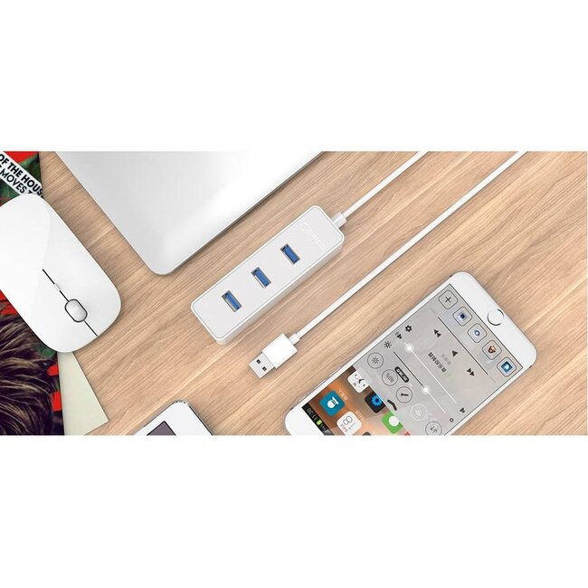 Orico USB hub met 4 poorten - USB3.0 - busgevoed / wit - 0,30 meter
