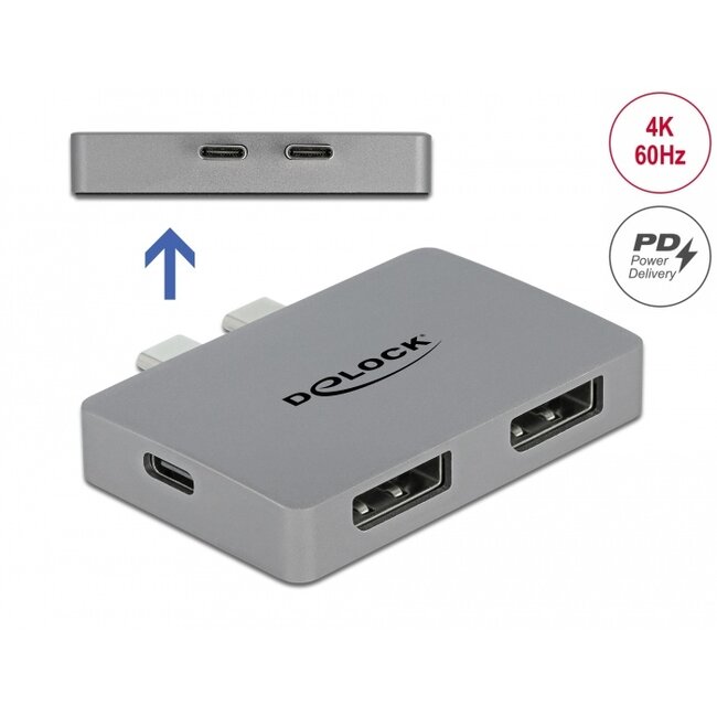 Delock Dual DisplayPort Adapter with 4K 60 Hz and PD 3.0 for MacBook