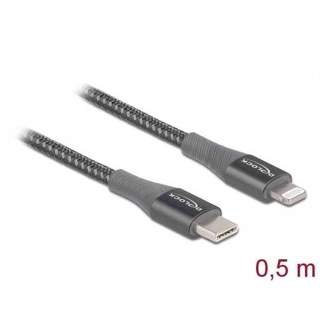 Delock Data and charging cable USB Type-C™ to Lightning™ for iPhone™, iPad™ and iPod™ grey 0.5 m MFi