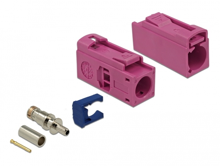 DeLOCK 89692. Aansluiting 1: FAKRA H, Geslacht connector: Mannelijk, Contact geleider materiaal: Goud. Breedte: 13,8 mm, Diepte: 25 mm, Hoogte: 9,5 mm. Type verpakking: Polybag, Aa