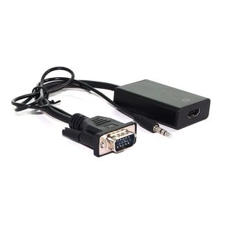 Dolphix VGA + 3,5mm Jack (m) naar HDMI adapter met HDCP - voeding via Micro USB / zwart - 0,15 meter