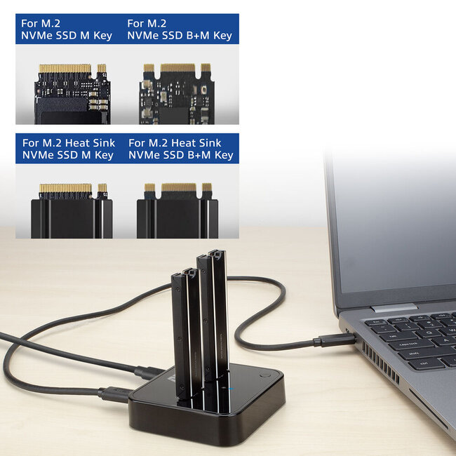 ACT Dual Bay Docking Station voor M.2 NVMe/PCIe SSD - USB3.1 (10 Gbps) / zwart