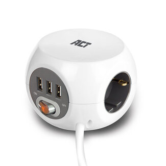 ACT ACT stekkerdoos met 3 contacten en 3x USB-A / wit - 1,5 meter