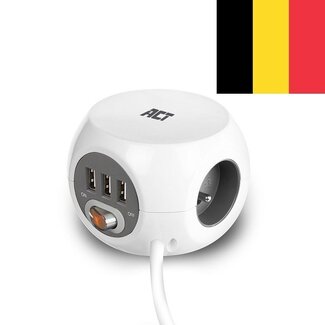 ACT ACT stekkerdoos met 3 contacten en 3x USB-A / wit (België) - 1,5 meter