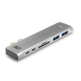 ACT ACT USB-C/Thunderbolt 3 naar HDMI 4K 30Hz, 2x USB-A, USB-C 10Gbps, USB-C PD 100W en (Micro) SD adapter / aluminium