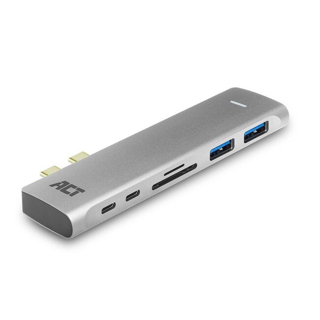 ACT USB-C/Thunderbolt 3 naar HDMI 4K 30Hz, 2x USB-A, USB-C 10Gbps, USB-C PD 100W en (Micro) SD adapter / aluminium