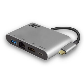ACT ACT USB-C naar HDMI 4K 30Hz, USB-A, USB-C PD 60W en RJ45 adapter / aluminium - 0,15 meter