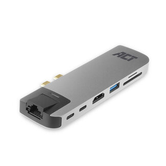 ACT ACT USB-C/Thunderbolt 3 naar HDMI 4K 30Hz, 2x USB-A, USB-C 10Gbps, USB-C PD 100W, RJ45 en (Micro) SD adapter / aluminium