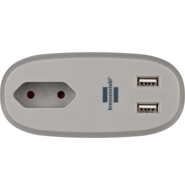 Brennenstuhl Estilo bank USB laadstation met 2 poorten en Euro CEE 7/16 contact - 2,1A / grijs - 3 meter