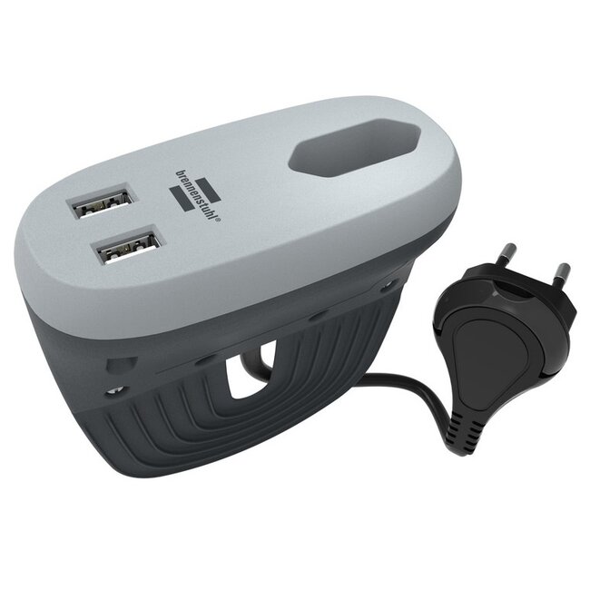 Brennenstuhl Estilo bank USB laadstation met 2 poorten en Euro CEE 7/16 contact - 2,1A / grijs - 3 meter