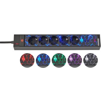 Brennenstuhl Brennenstuhl Gaming stekkerdoos met 5 contacten, 2x USB-A en LED-verlichting / zwart - 1,5 meter