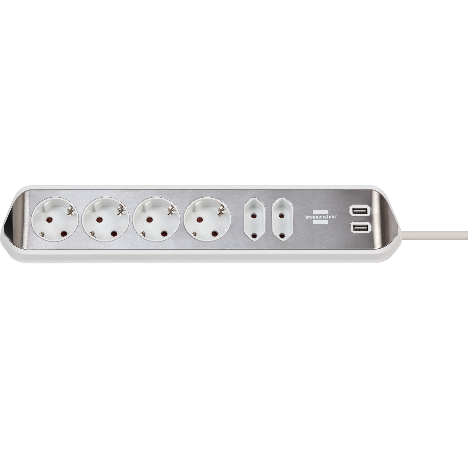 6-voudige Stekkerdoos - 2x USB-A Oplaadpoort - 3500W - 2 meter - Zilver/Wit