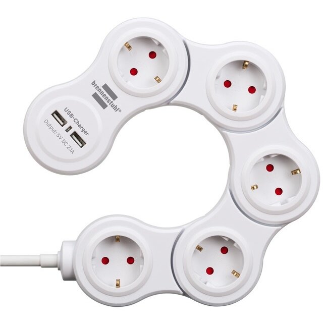 Brennenstuhl Vario Power stekkerdoos met 5 contacten en 2x USB / wit - 1,4 meter