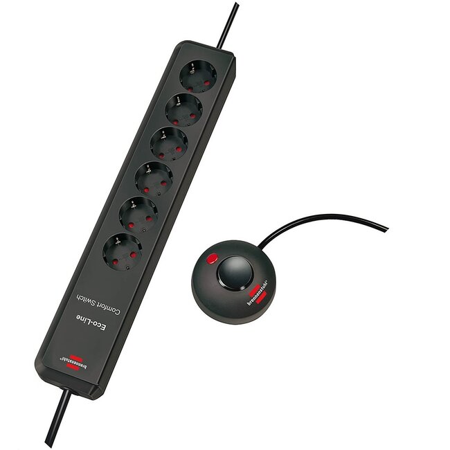 Brennenstuhl Eco-Line Comfort Switch stekkerdoos met 6 contacten en voetschakelaar / zwart - 2 meter