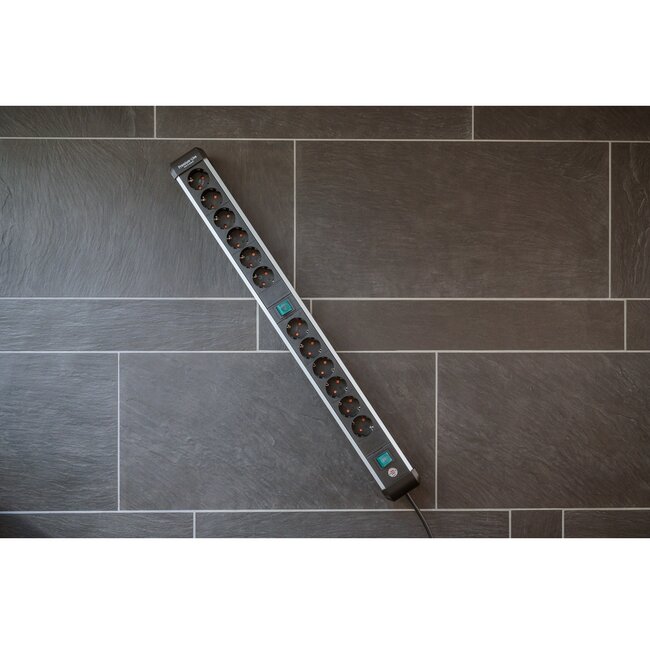 Brennenstuhl Premium-Alu-Line Technics stekkerdoos met 12 contacten (2x6) / zwart - 3 meter