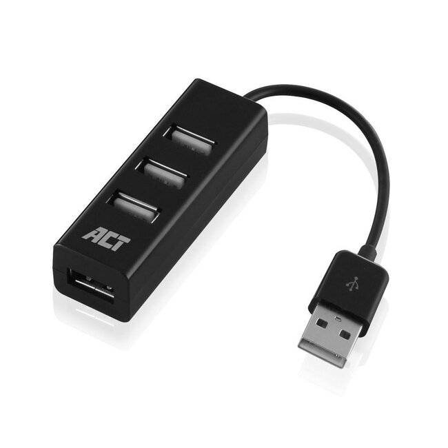 ACT USB hub met 4 poorten - USB2.0 - busgevoed / zwart - 0,10 meter