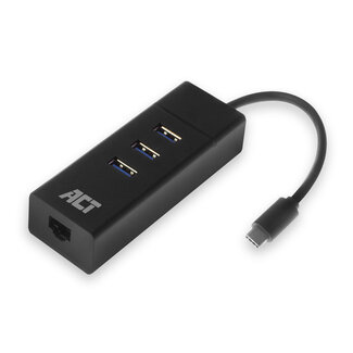 ACT ACT USB-C naar RJ45 Gigabit LAN adapter met 3-poorts USB hub - USB3.0 - CAT6 / zwart - 0,15 meter