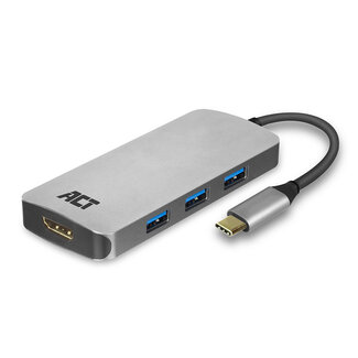 ACT ACT USB-C naar HDMI 4K 30Hz, 4x USB-A en USB-C PD 85W adapter / aluminium - 0,15 meter