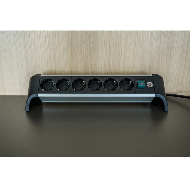 Brennenstuhl Alu-Office-Line stekkerdoos met 6 contacten / zwart - 3 meter